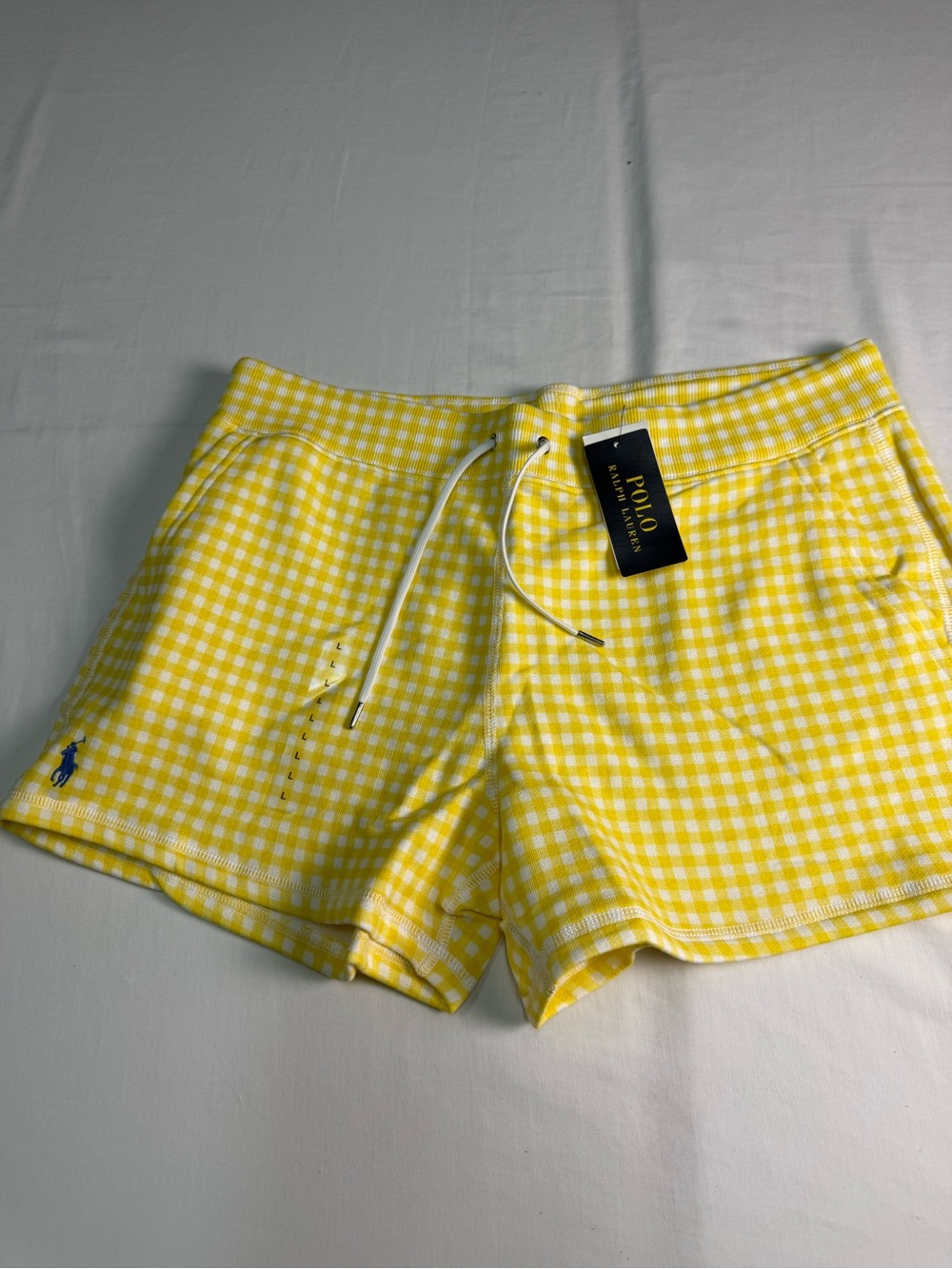 Polo Ralph Lauren Gingham Shorts Cottagecore Yellow White Fleece Preppy Women L